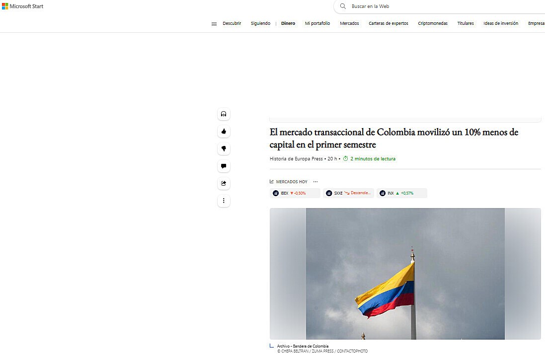 El mercado transaccional de Colombia moviliz un 10% menos de capital en el primer semestre